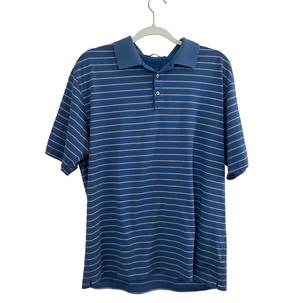Nike Tiger Woods Collection Polo Men Large Blue Striped Golf Shirt 267019-443